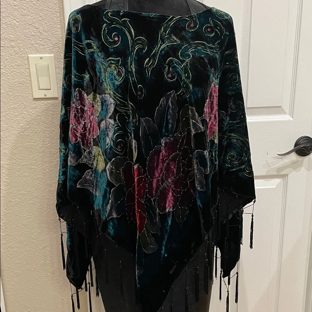 Coldwater Creek Black and Multicolor Embroidered/ Sequence  Poncho O/S